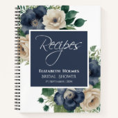 Navy Blue en Cream Bloemen Vrijgezellenfeest Recep Notitieboek (Voorkant)