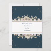 Navy Blue en Cream geïllustreerde bloemen bruiloft Kaart (Achterkant)