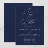 Navy Blue en Cream Minimalist Save the Date Invit Kaart (Voorkant / Achterkant)