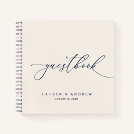 Navy Blue en Cream Minimalist Wedding Guestbook Notitieboek