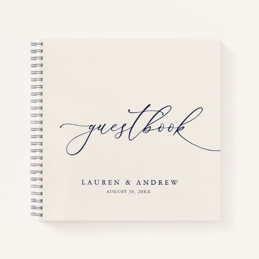 Navy Blue en Cream Minimalist Wedding Guestbook Notitieboek (Voorkant)