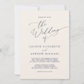 Navy Blue en Cream Minimalist Wedding Invitation Kaart (Voorkant)