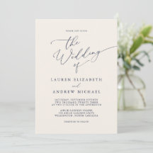 Navy Blue en Cream Minimalist Wedding Invitation