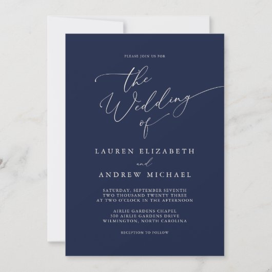 Navy Blue en Cream Minimalist Wedding Invitation Kaart (Voorkant)
