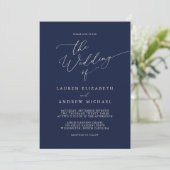 Navy Blue en Cream Minimalist Wedding Invitation Kaart (Staand voorkant)