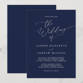Navy Blue en Cream Minimalist Wedding Invitation Kaart (Voorkant / Achterkant)