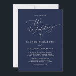 Navy Blue en Cream Minimalist Wedding Invitation Kaart<br><div class="desc">Mooie marineblauwe minimalistische trouwuitnodiging met roomtekst. Volledig aanpasbaar met namen,  datums,  locatie en kleuren die overeenkomen met uw trouwthema.</div>