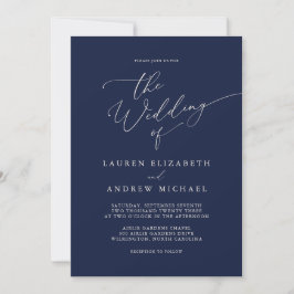 Navy Blue en Cream Minimalist Wedding Invitation Kaart