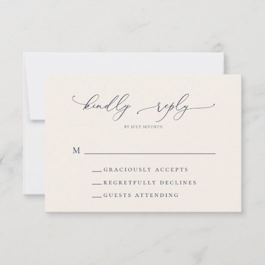 Navy Blue en Cream Minimalist Wedding RSVP Kaart (Voorkant)