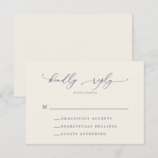 Navy Blue en Cream Minimalist Wedding RSVP Kaart (Voorkant / Achterkant)
