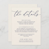 Navy Blue en Cream Modern minimalist Wedding Informatiekaartje (Voorkant / Achterkant)