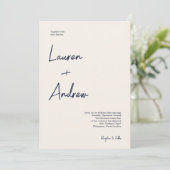 Navy Blue en Cream Modern minimalist Wedding Kaart (Staand voorkant)