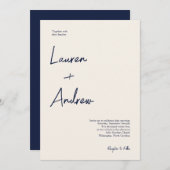 Navy Blue en Cream Modern minimalist Wedding Kaart (Voorkant / Achterkant)