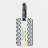 Navy Blue en Cream Seashell Patroon Bagagelabel (Achterkant verticaal)