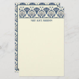 Navy Blue en Cream Seashell Patroon Briefpapier