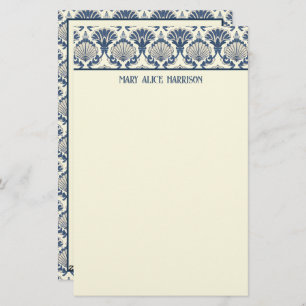 Navy Blue en Cream Seashell Patroon Briefpapier