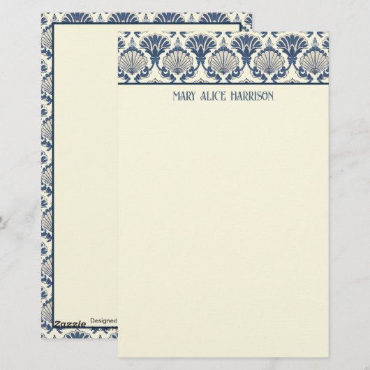 Navy Blue en Cream Seashell Patroon Briefpapier (Voorkant / Achterkant)