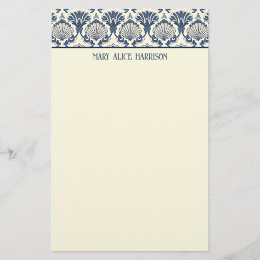 Navy Blue en Cream Seashell Patroon Briefpapier (Voorkant)
