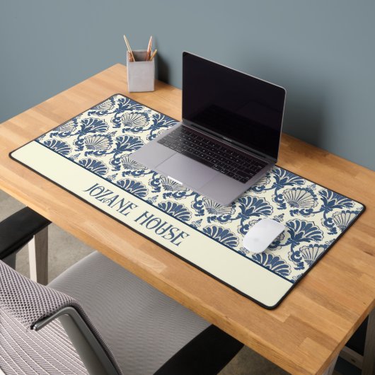 Navy Blue en Cream Seashell Patroon Bureaumat (Kantoor 2)