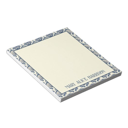 Navy Blue en Cream Seashell Patroon Notitieblok (Schuin)