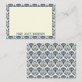 Navy Blue en Cream Seashell Patroon Notitiekaartje (Voorkant / Achterkant)