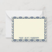 Navy Blue en Cream Seashell Patroon Notitiekaartje (Voorkant)