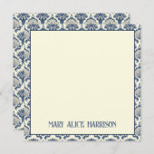 Navy Blue en Cream Seashell Patroon Notitiekaartje (Voorkant / Achterkant)