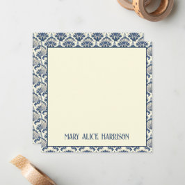 Navy Blue en Cream Seashell Patroon Notitiekaartje