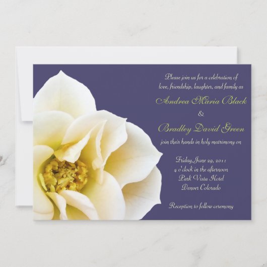 Navy Blue en Cream Wildrose Wedding Invitation Kaart (Voorkant)