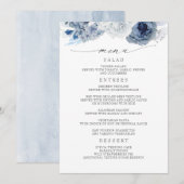 Navy Blue en Dusty Blue Floral Wedding Menu (Voorkant / Achterkant)