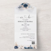 Navy Blue en Dusty Roos Alles in een bruiloft uitn All In One Uitnodiging (Binnen)