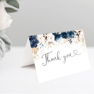 Navy Blue en Dusty Roos Baby shower Bedankkaart