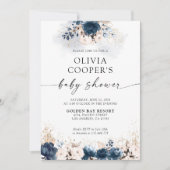 Navy Blue en Dusty Roos Baby shower Invitation Kaart (Voorkant)