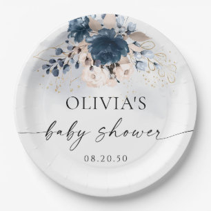 Navy Blue en Dusty Roos Baby shower Papier Bord