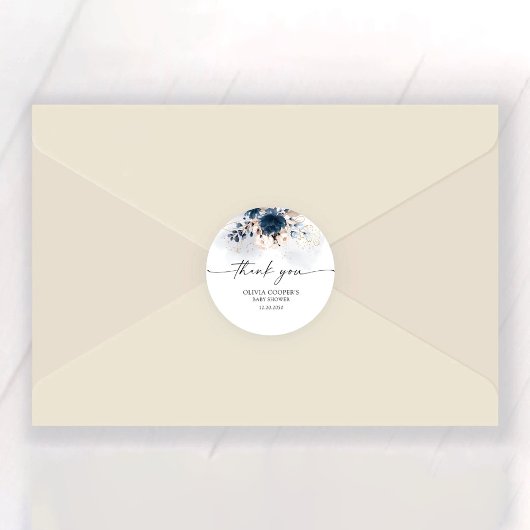 Navy Blue en Dusty Roos Baby shower Ronde Sticker