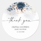 Navy Blue en Dusty Roos Baby shower Ronde Sticker (Voorkant)