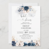 Navy Blue en Dusty Roos Bridal Shower Invitation Kaart (Voorkant)