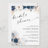 Navy Blue en Dusty Roos Bridal Shower Invitation Kaart (Voorkant)
