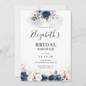 Navy Blue en Dusty Roos Bridal Shower Invitation Kaart (Voorkant)