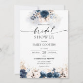 Navy Blue en Dusty Roos Bridal Shower Invitation Kaart (Voorkant)