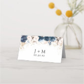 Navy Blue en Dusty Roos bruiloft gevouwen Plaatskaartje (Achterkant)