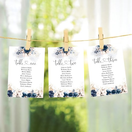 Navy Blue en Dusty Roos bruiloft zitgrafiek