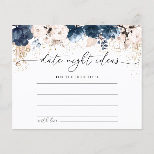 Navy Blue en Dusty Roos Date Night Ideas Kaart (Achterkant)