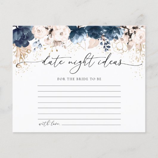 Navy Blue en Dusty Roos Date Night Ideas Kaart (Voorkant)