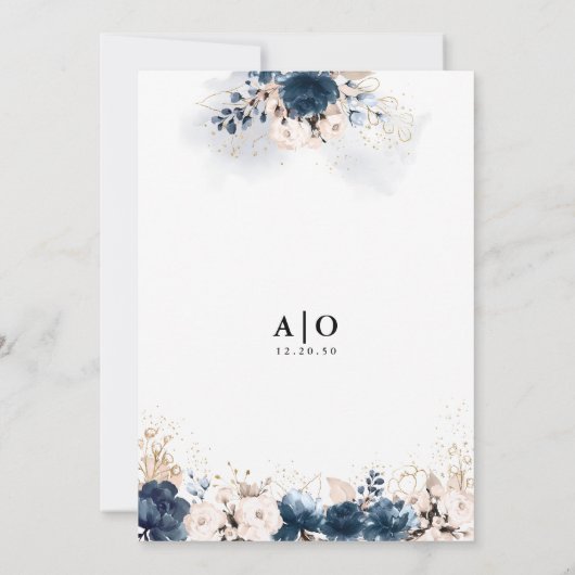 Navy Blue en Dusty Roos repetitie diner Kaart (Achterkant)