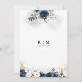 Navy Blue en Dusty Roos Save The Date Cards (Achterkant)