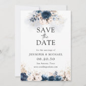 Navy Blue en Dusty Roos Save The Date Kaart (Voorkant)