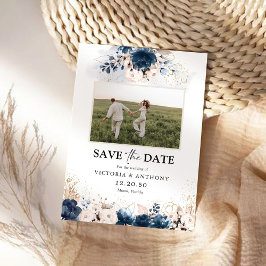 Navy Blue en Dusty Roos Save The Date met Foto