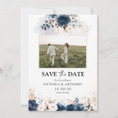 Navy Blue en Dusty Roos Save The Date met Foto (Voorkant)