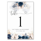 Navy Blue en Dusty Roos Trouwtafel Nummers Kaart (Voorkant)